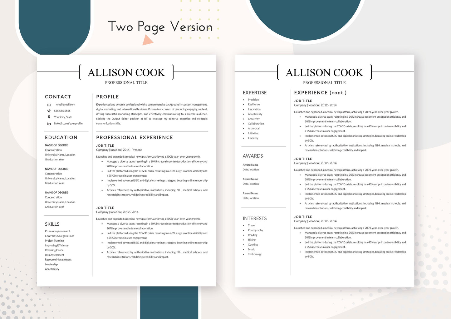 Creative Professional Resume Template - ATS Friendly, MS Word