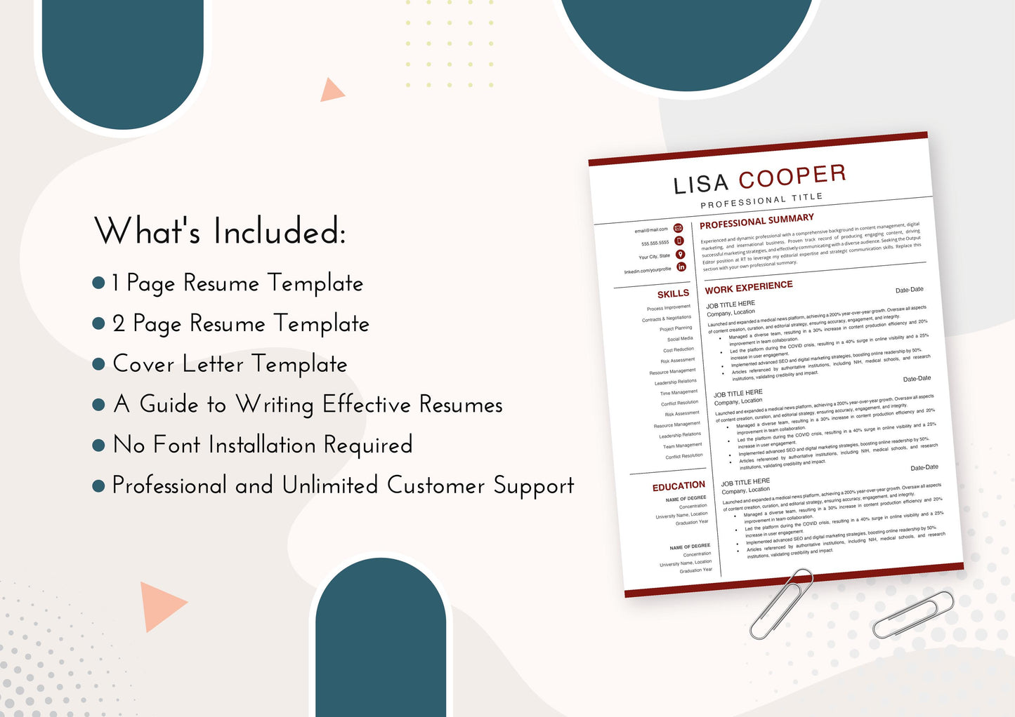 Marketing Resume Template - ATS Friendly, MS Word