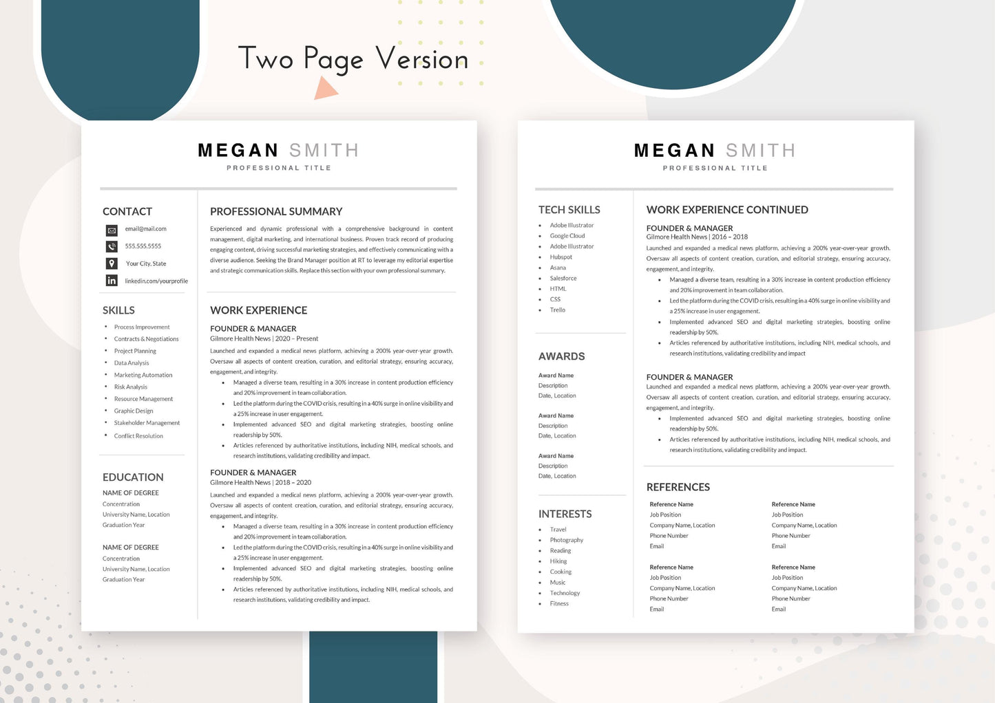 Modern Professional Resume Template - ATS-Friendly, MS Word