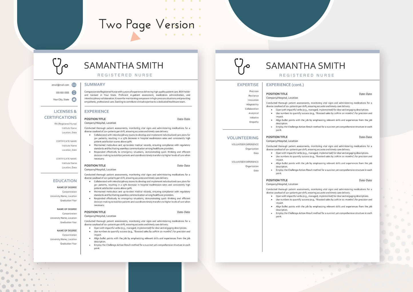 Nurse Resume Template - ATS Friendly, MS Word