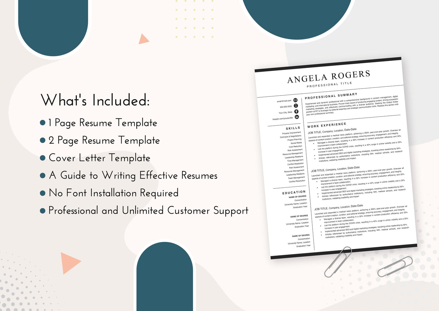 Minimalist Executive Resume Template - ATS Friendly, MS Word