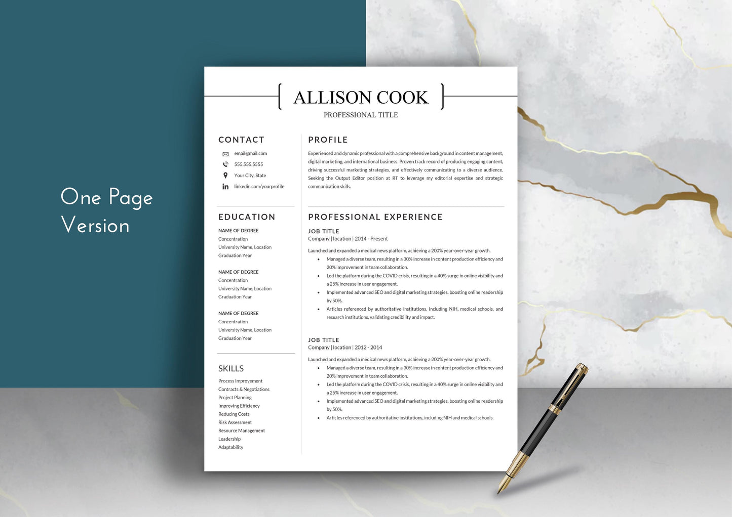 Creative Professional Resume Template - ATS Friendly, MS Word