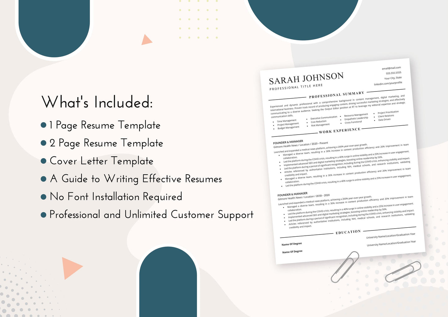 Professional Job Seeker Resume Template - ATS Friendly, MS Word