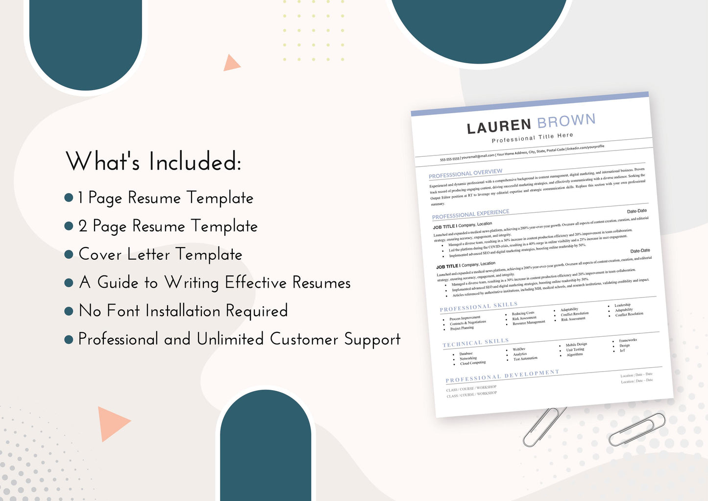 Clean Basic Resume Template for New Applicants - ATS Friendly, MS Word