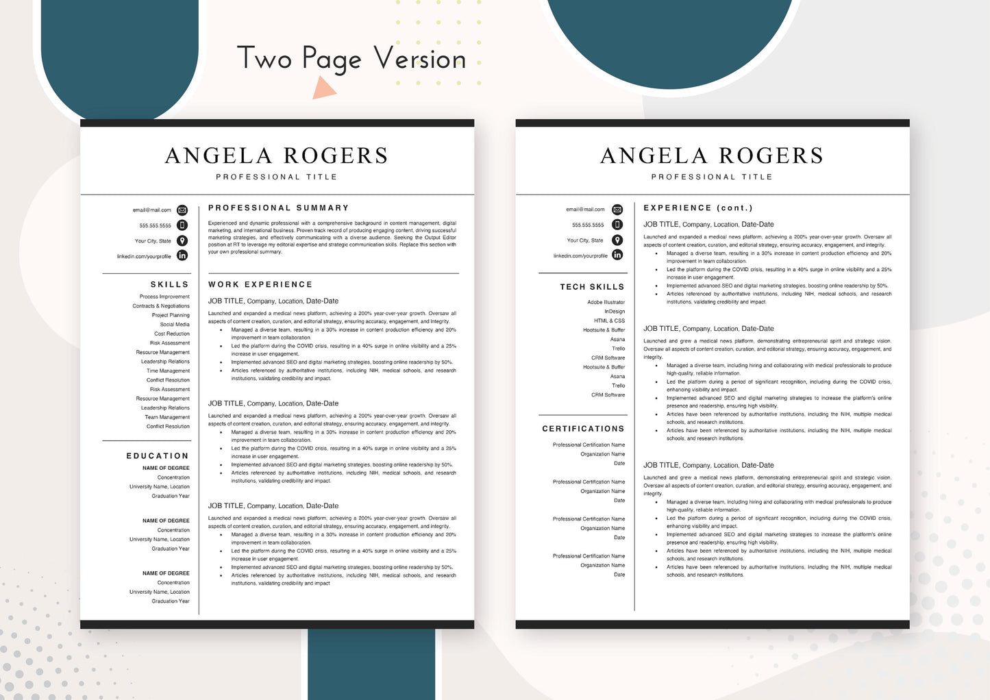 Minimalist Executive Resume Template - ATS Friendly, MS Word