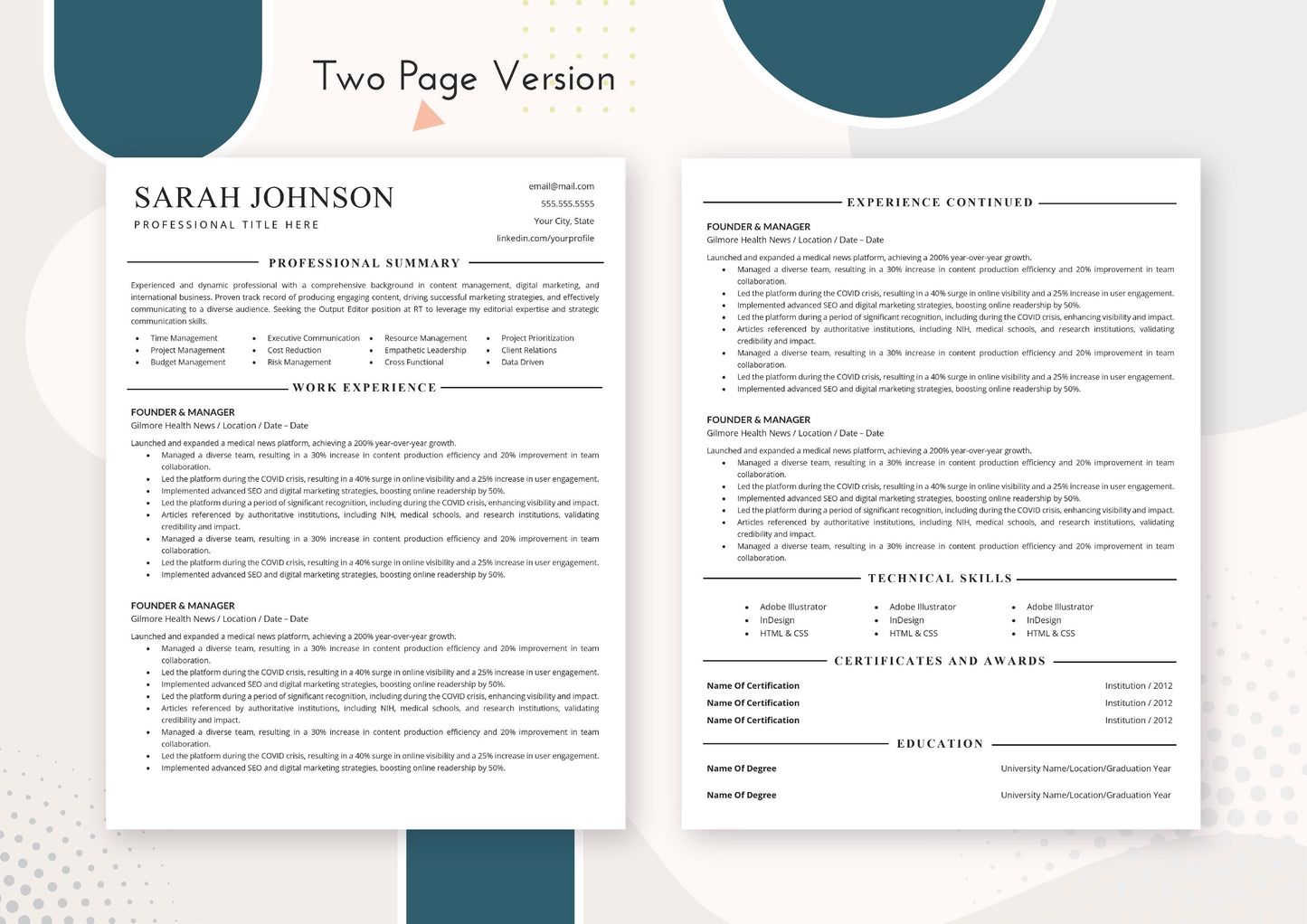 Professional Job Seeker Resume Template - ATS Friendly, MS Word