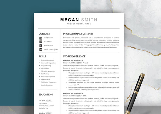 Modern Professional Resume Template - ATS-Friendly, MS Word