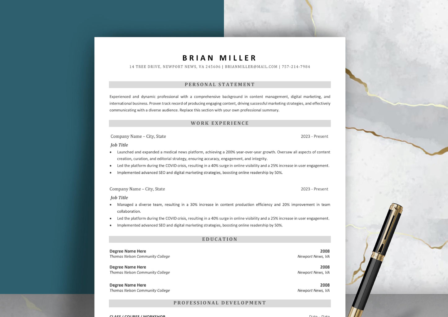 Student Resume Template for High School and College - ATS Friendly, MS Word
