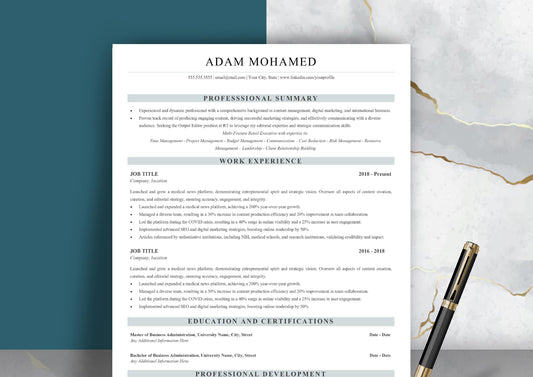 Executive MBA Resume Template - ATS Friendly, MS Word