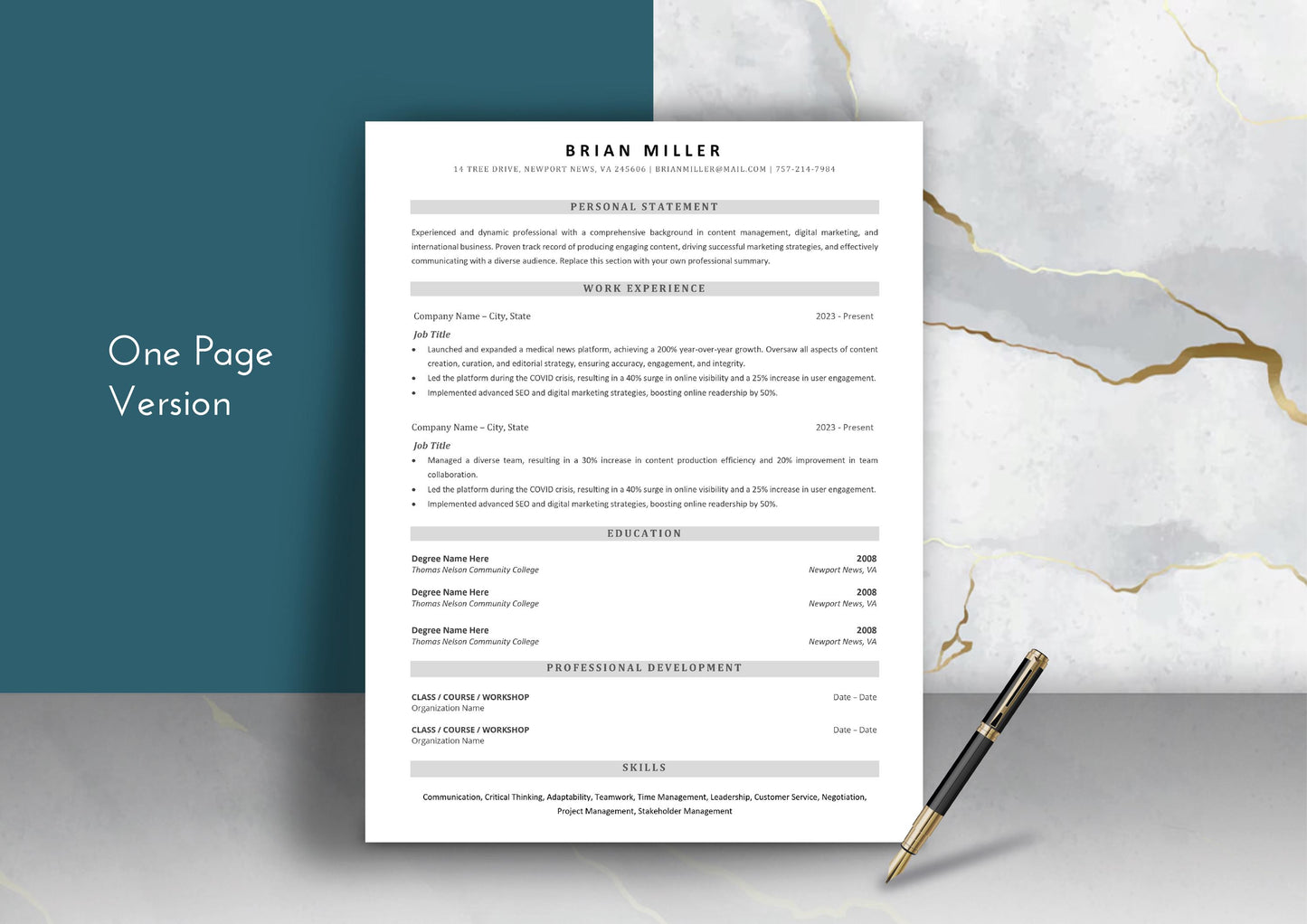 Student Resume Template for High School and College - ATS Friendly, MS Word