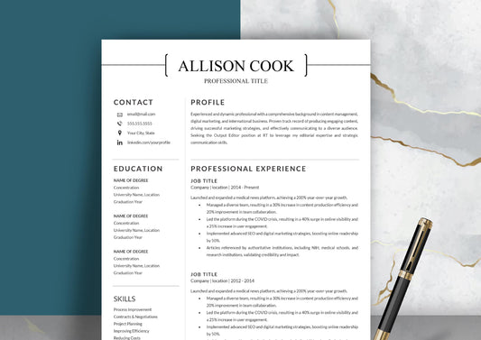 Creative Professional Resume Template - ATS Friendly, MS Word