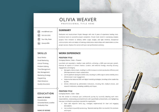 Sleek Professional Resume Template for Professionals - ATS Friendly, MS Word