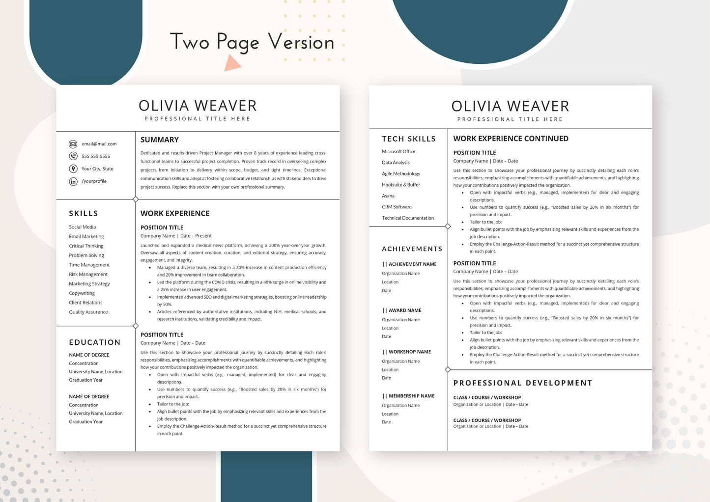Sleek Professional Resume Template for Professionals - ATS Friendly, MS Word
